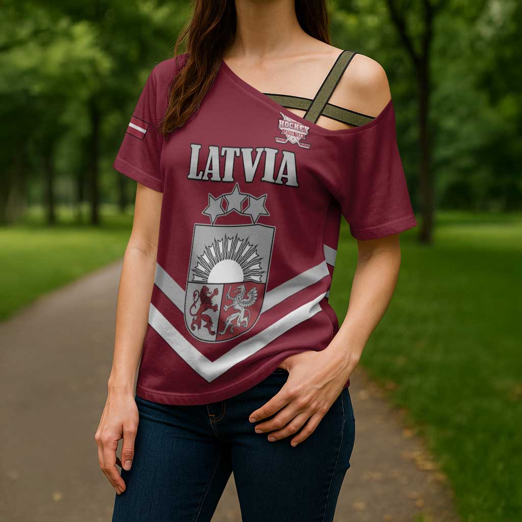 Custom Latvia Ice Hockey 2026 Cross Shoulder Shirt Never Backs Down
