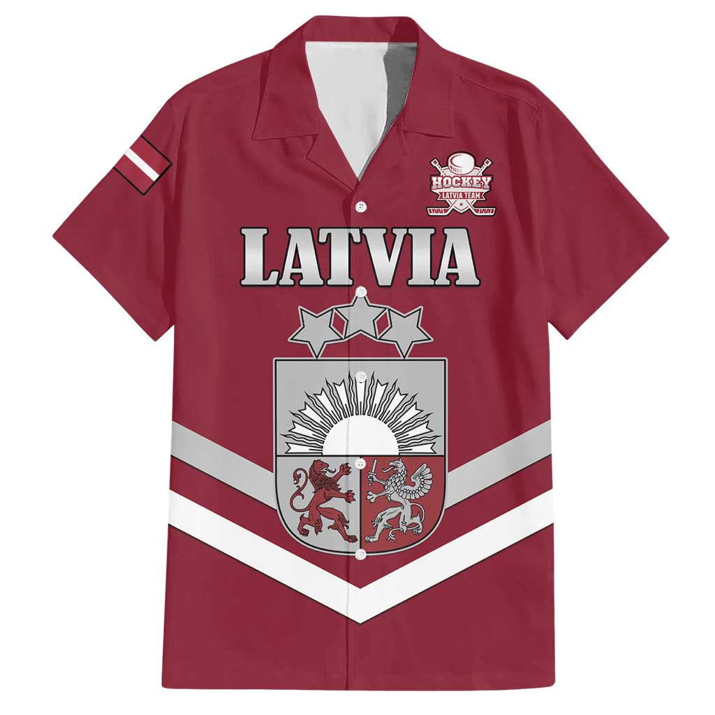 Custom Latvia Ice Hockey 2026 Hawaiian Shirt Never Backs Down