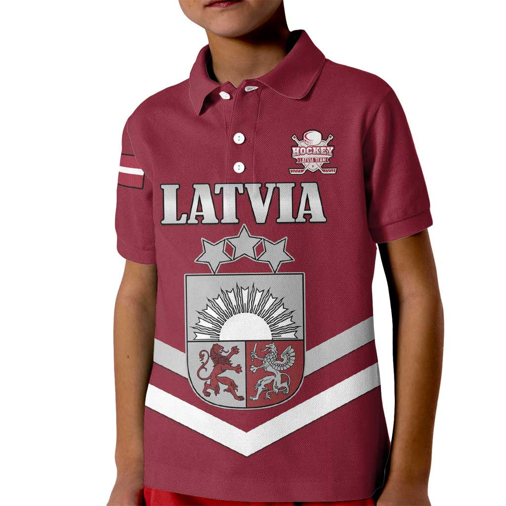 Custom Latvia Ice Hockey 2026 Kid Polo Shirt Never Backs Down