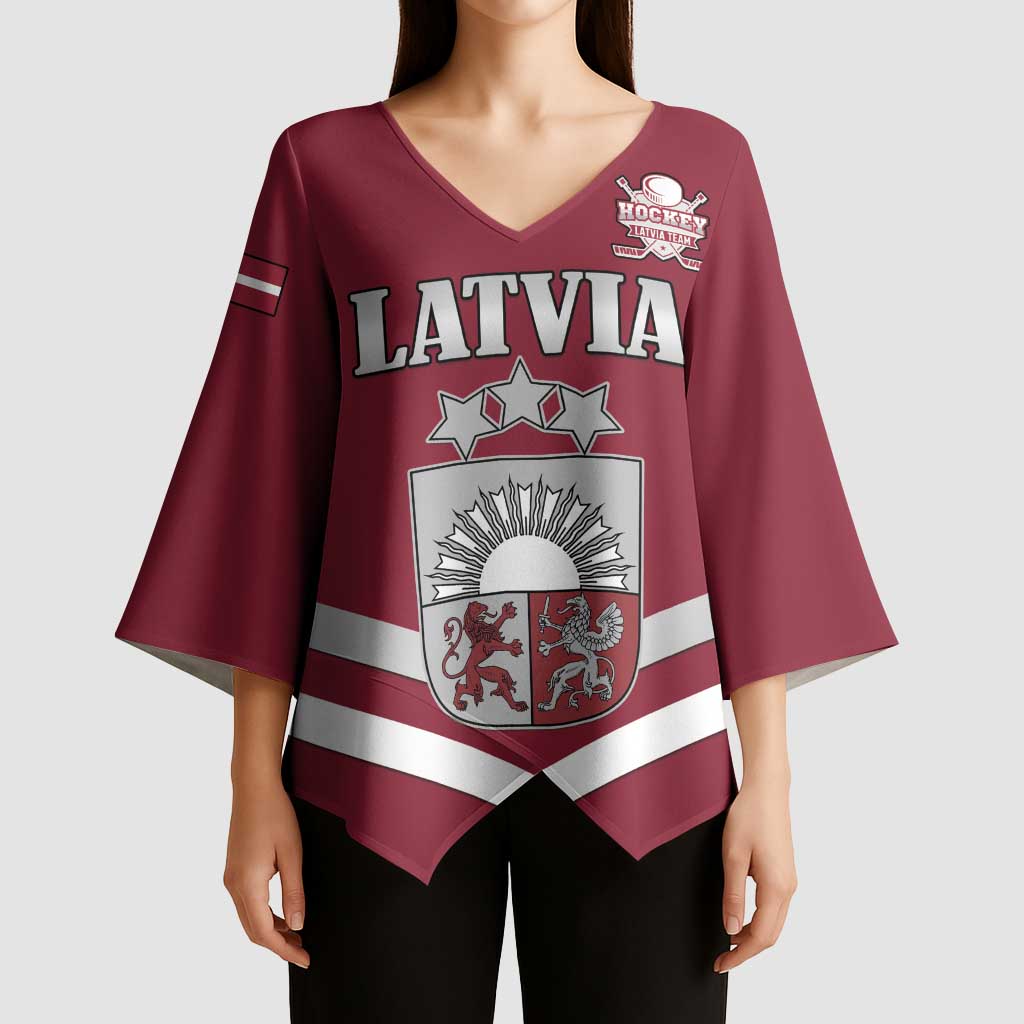 Custom Latvia Ice Hockey 2026 Kimono Sleeve Blouse Never Backs Down