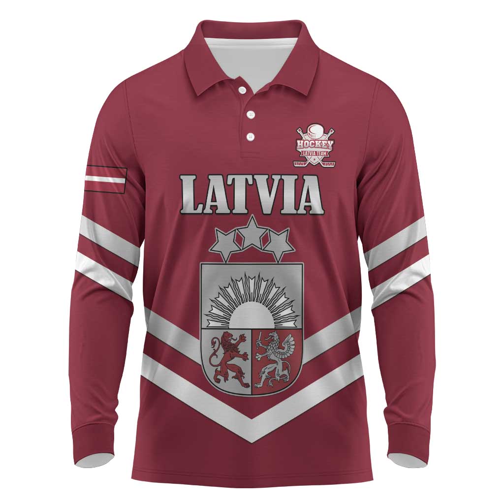 Custom Latvia Ice Hockey 2026 Long Sleeve Polo Shirt Never Backs Down
