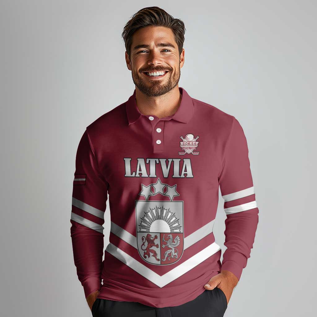 Custom Latvia Ice Hockey 2026 Long Sleeve Polo Shirt Never Backs Down