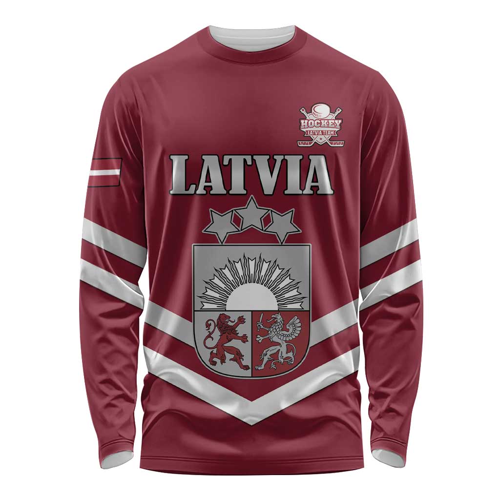 Custom Latvia Ice Hockey 2026 Long Sleeve Shirt Never Backs Down