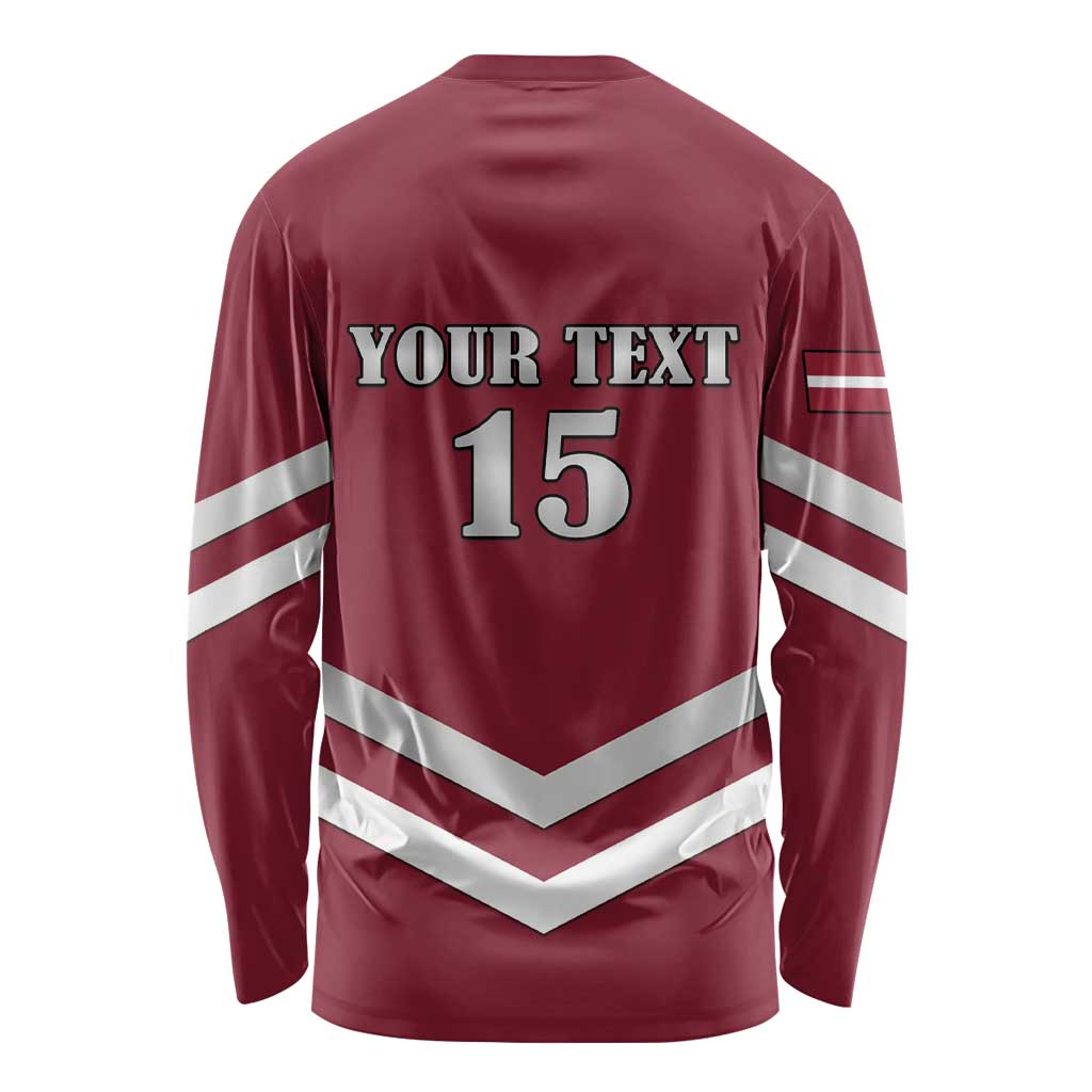 Custom Latvia Ice Hockey 2026 Long Sleeve Shirt Never Backs Down