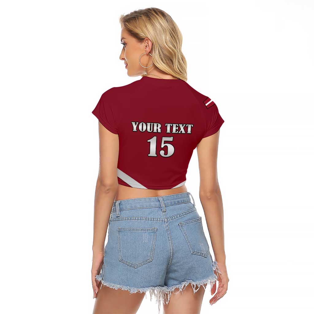 Custom Latvia Ice Hockey 2026 Raglan Cropped T Shirt Never Backs Down