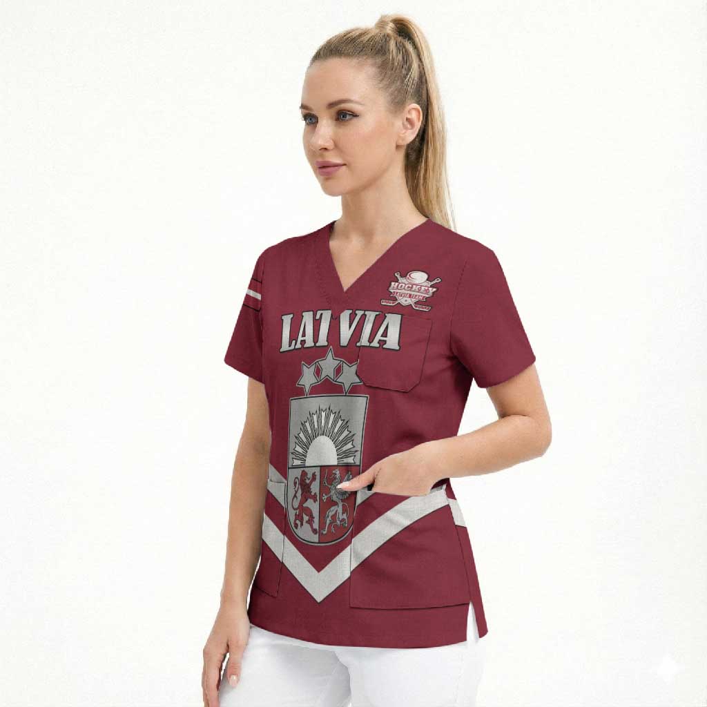 Custom Latvia Ice Hockey 2026 Scrub Top Never Backs Down