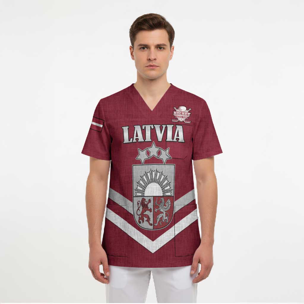 Custom Latvia Ice Hockey 2026 Scrub Top Never Backs Down