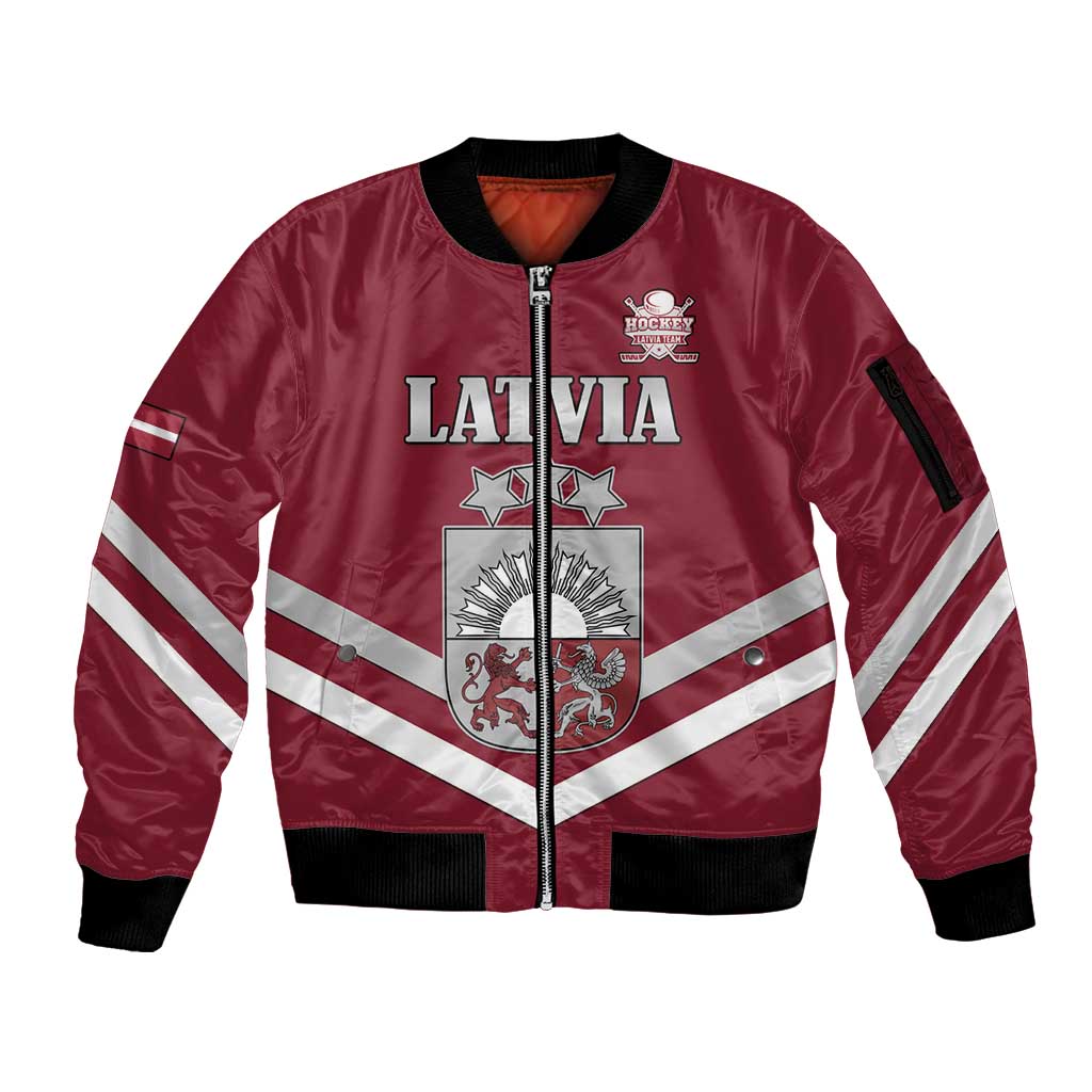 Custom Latvia Ice Hockey 2026 Sleeve Zip Bomber Jacket Never Backs Down