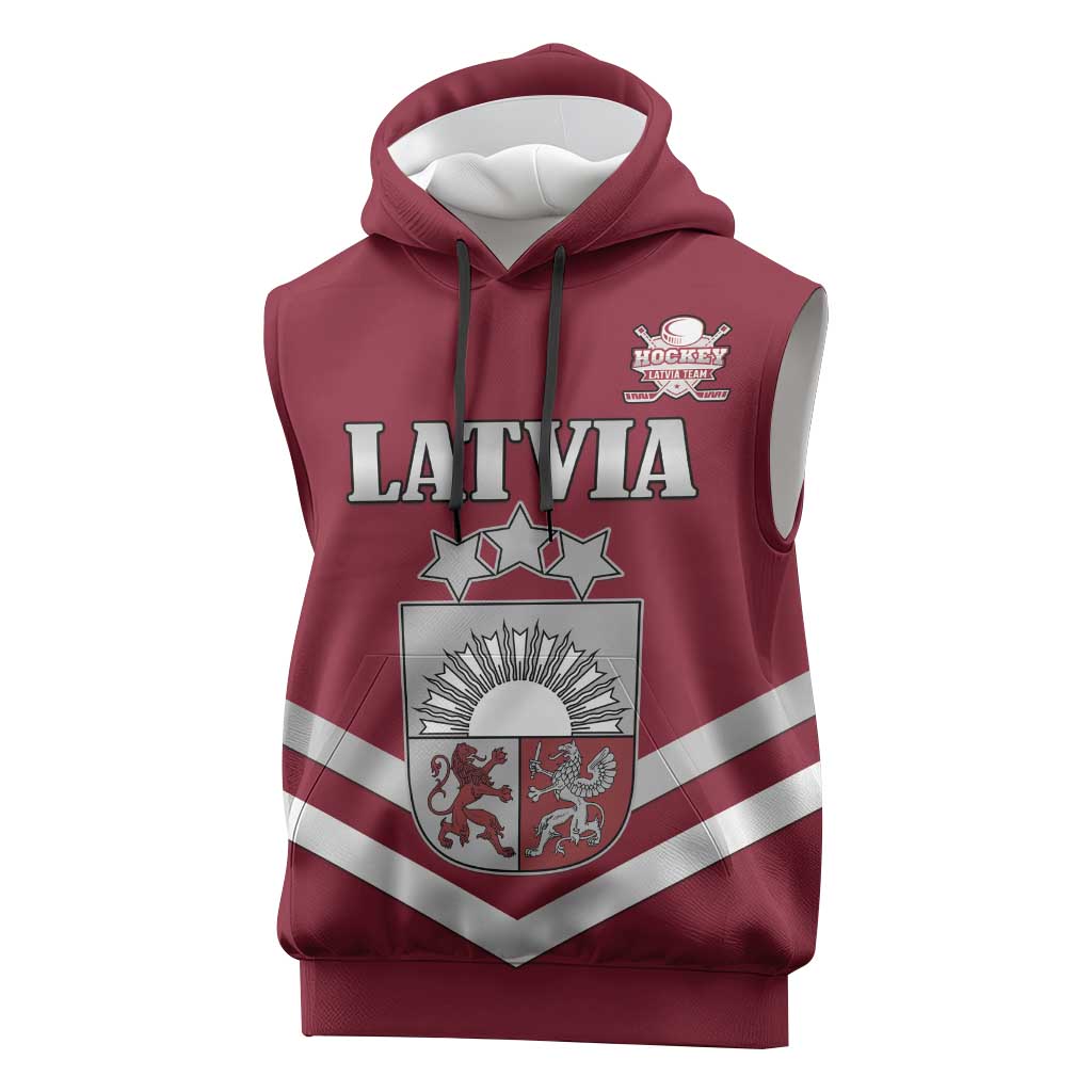 Custom Latvia Ice Hockey 2026 Sleeveless Hoodie Never Backs Down