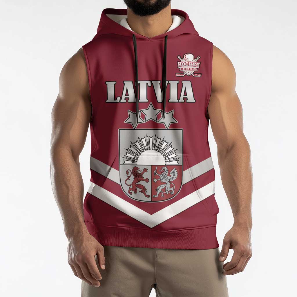 Custom Latvia Ice Hockey 2026 Sleeveless Hoodie Never Backs Down