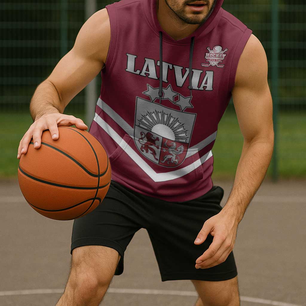 Custom Latvia Ice Hockey 2026 Sleeveless Hoodie Never Backs Down