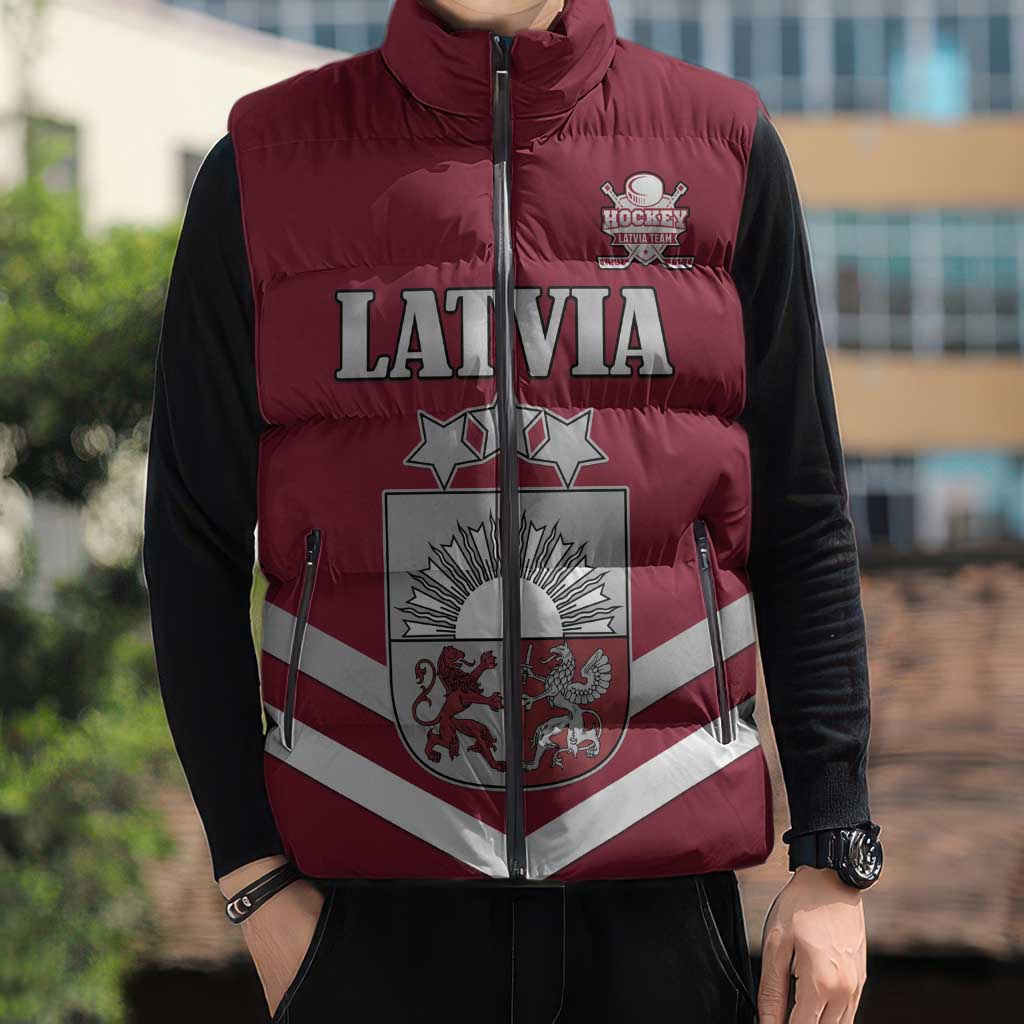 Custom Latvia Ice Hockey 2026 Sleeveless Puffer Jacket Never Backs Down