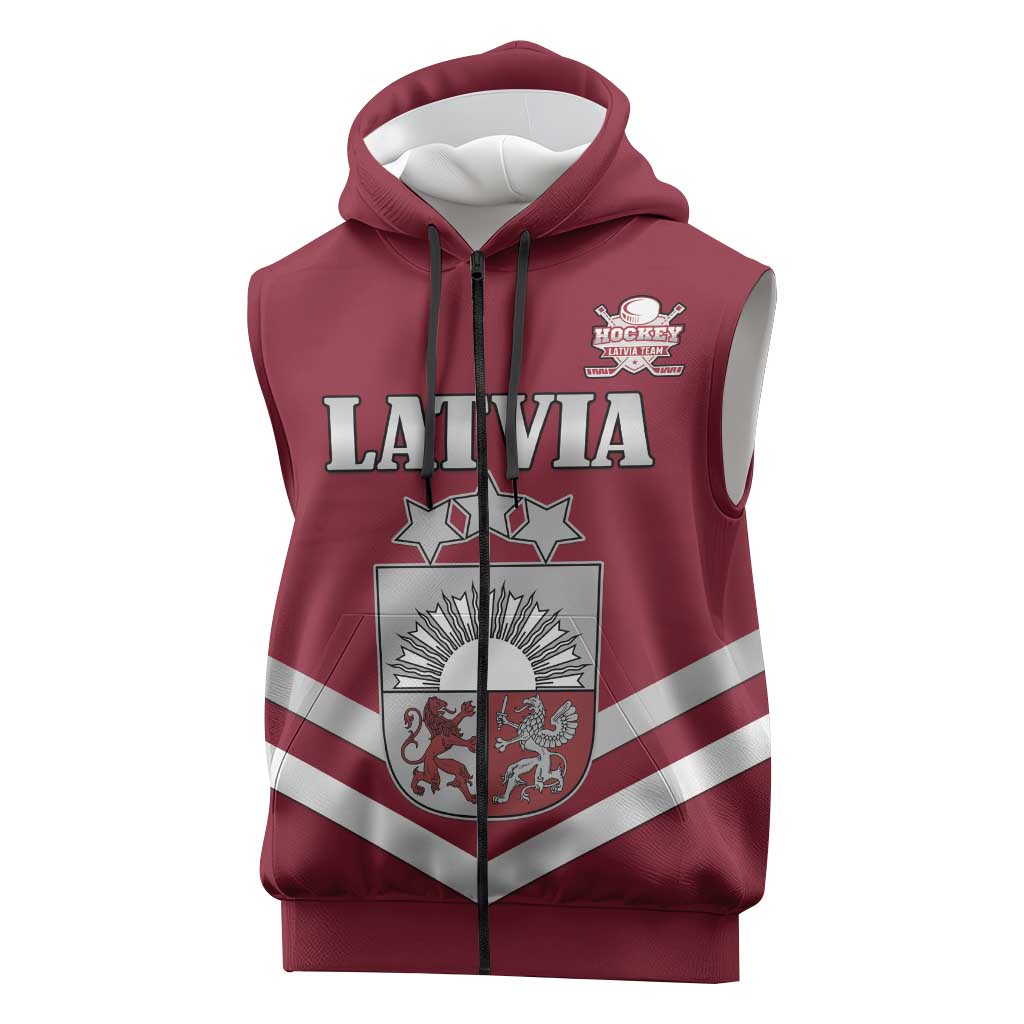 Custom Latvia Ice Hockey 2026 Sleeveless Zip Hoodie Never Backs Down