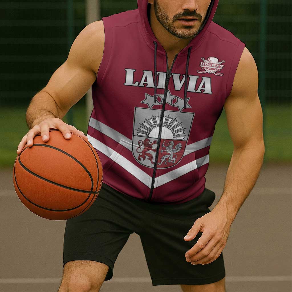 Custom Latvia Ice Hockey 2026 Sleeveless Zip Hoodie Never Backs Down