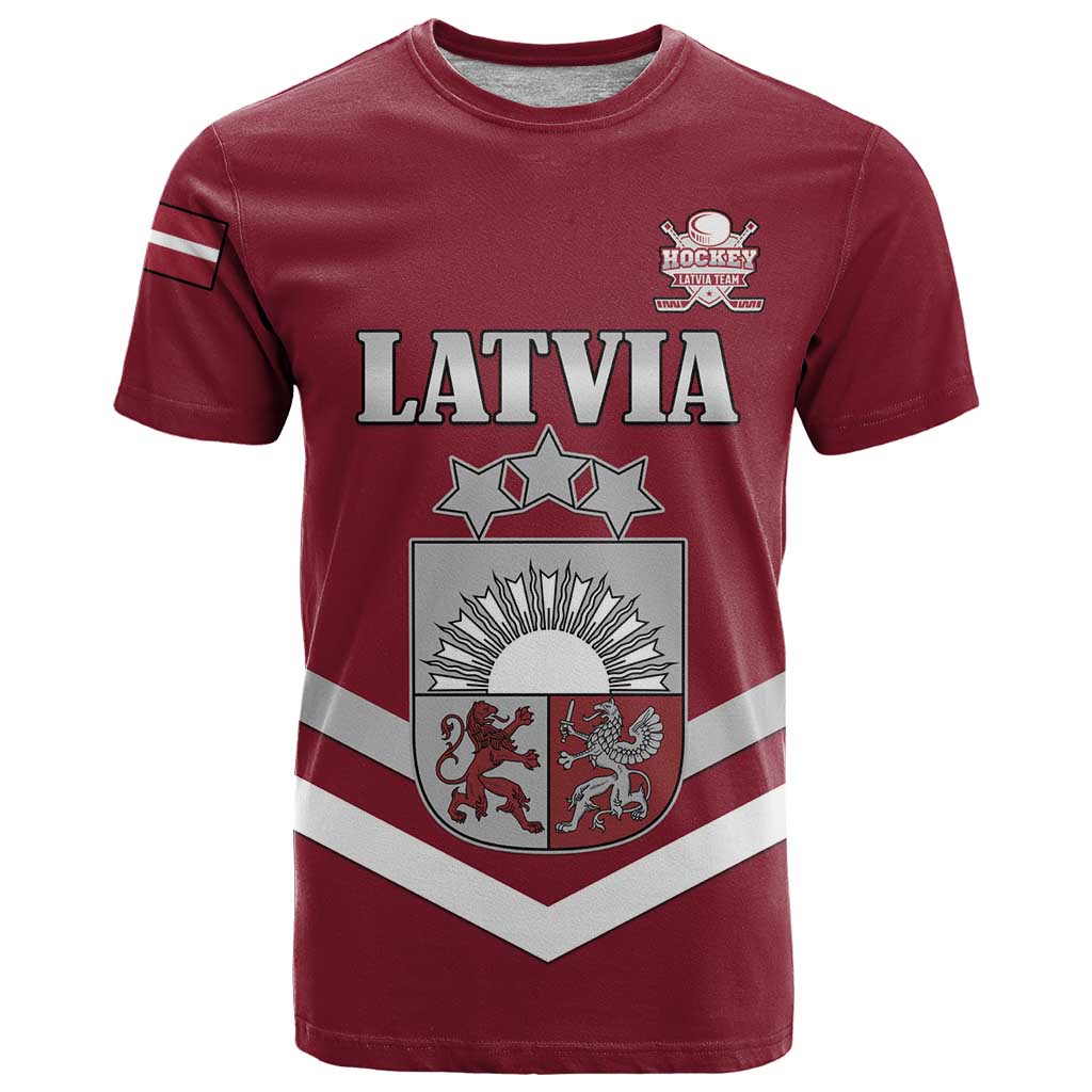 Custom Latvia Ice Hockey 2026 T Shirt Never Backs Down