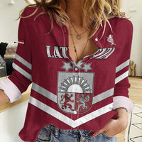 Custom Latvia Ice Hockey 2026 Women Casual Shirt Never Backs Down