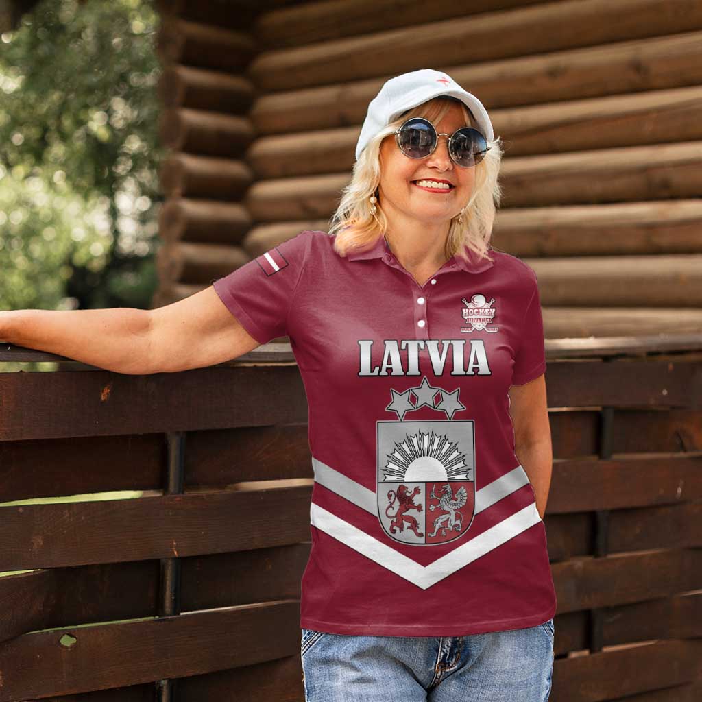 Custom Latvia Ice Hockey 2026 Women Polo Shirt Never Backs Down