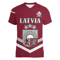 Custom Latvia Ice Hockey 2026 Women V-Neck T-Shirt Never Backs Down