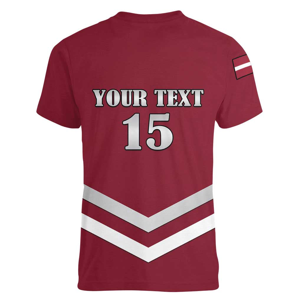 Custom Latvia Ice Hockey 2026 Women V-Neck T-Shirt Never Backs Down