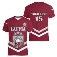 Custom Latvia Ice Hockey 2026 Women V-Neck T-Shirt Never Backs Down