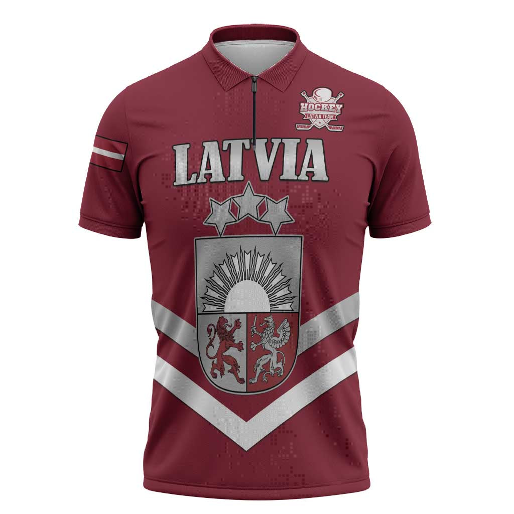 Custom Latvia Ice Hockey 2026 Zipper Polo Shirt Never Backs Down