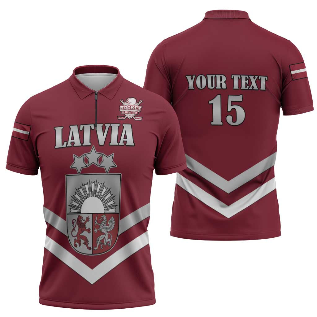 Custom Latvia Ice Hockey 2026 Zipper Polo Shirt Never Backs Down