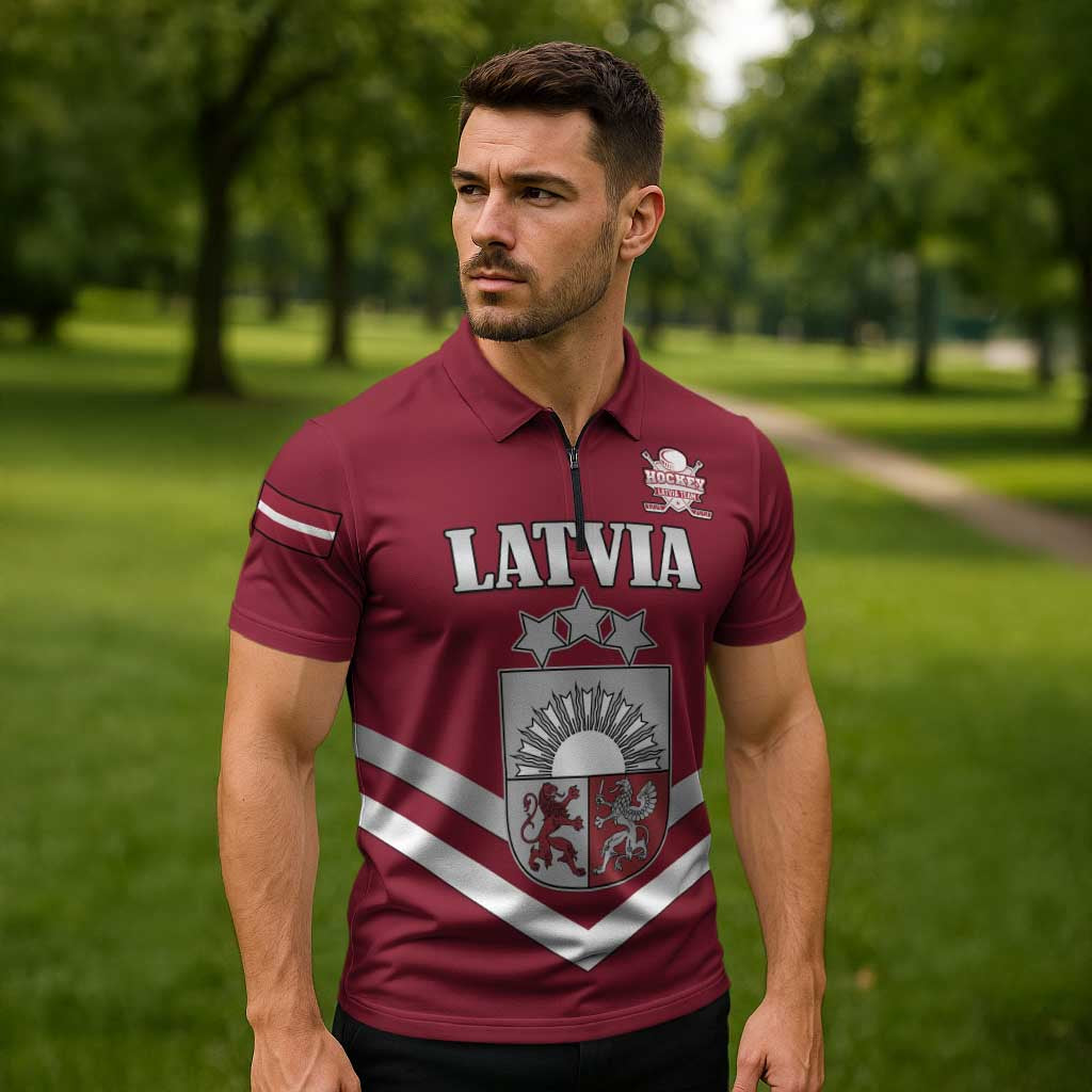 Custom Latvia Ice Hockey 2026 Zipper Polo Shirt Never Backs Down