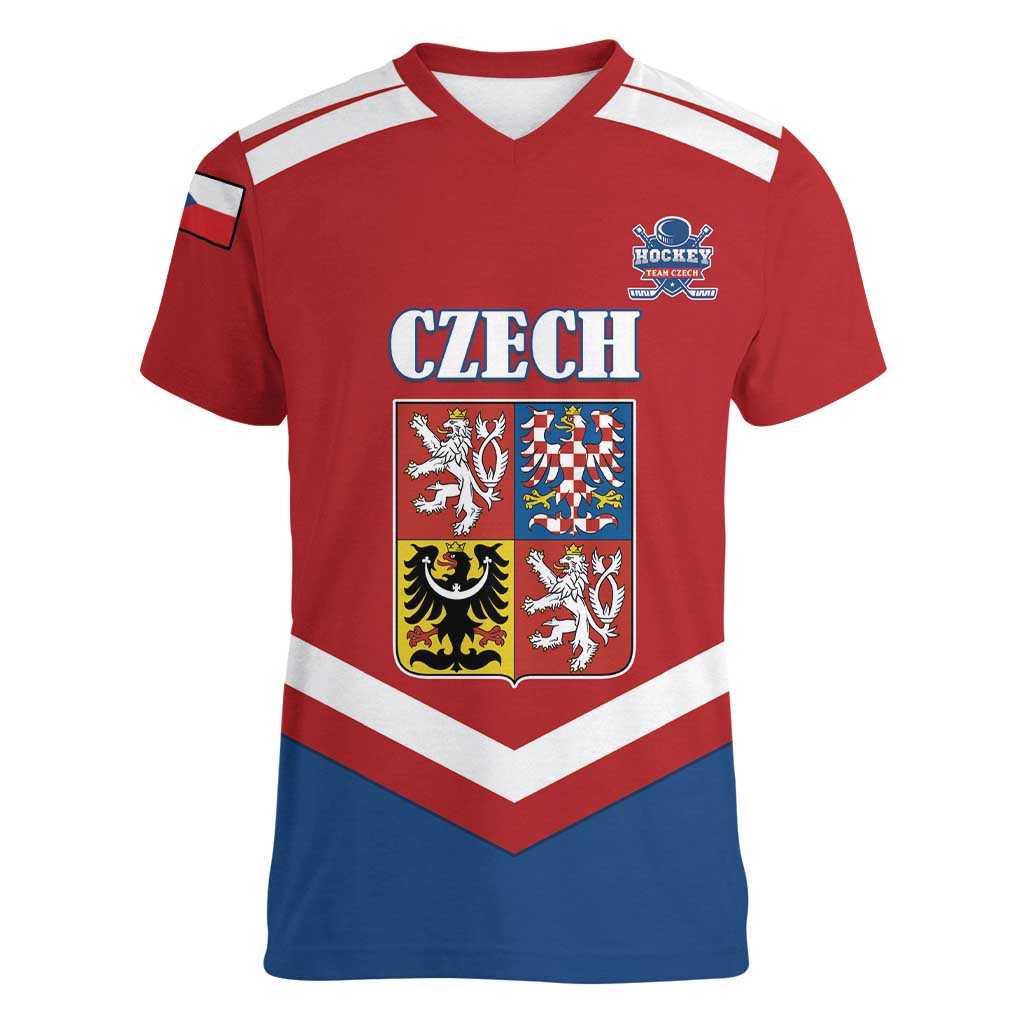 Custom Czech Ice Hockey 2026 Women V-Neck T-Shirt Go Champions