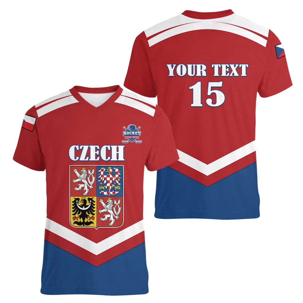 Custom Czech Ice Hockey 2026 Women V-Neck T-Shirt Go Champions
