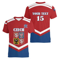 Custom Czech Ice Hockey 2026 Women V-Neck T-Shirt Go Champions