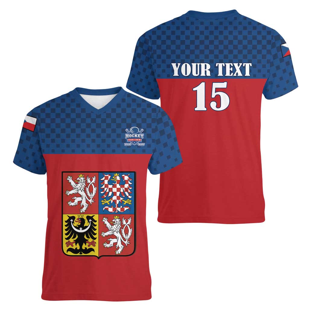 Custom Czech Ice Hockey 2026 Women V-Neck T-Shirt Never Backs Down
