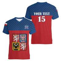 Custom Czech Ice Hockey 2026 Women V-Neck T-Shirt Never Backs Down