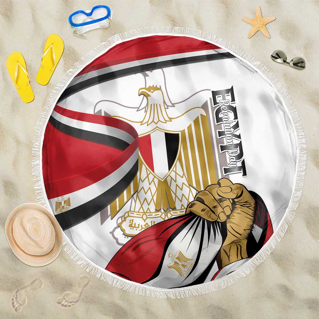 Egypt Revolution Day Beach Blanket Coat Of Arms With Flag