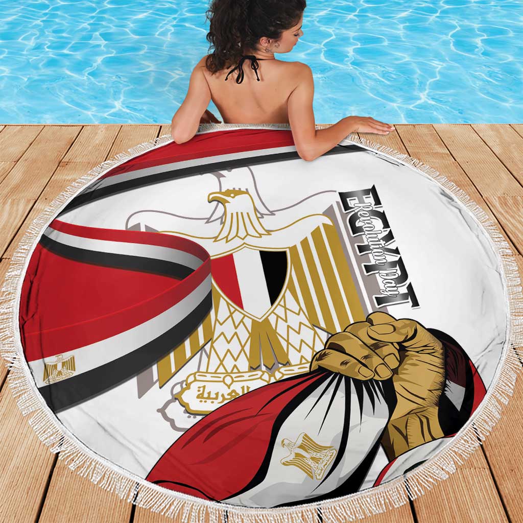 Egypt Revolution Day Beach Blanket Coat Of Arms With Flag