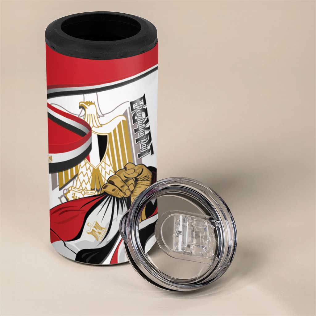 Personalized Egypt Revolution Day 4 in 1 Can Cooler Tumbler Coat Of Arms With Flag