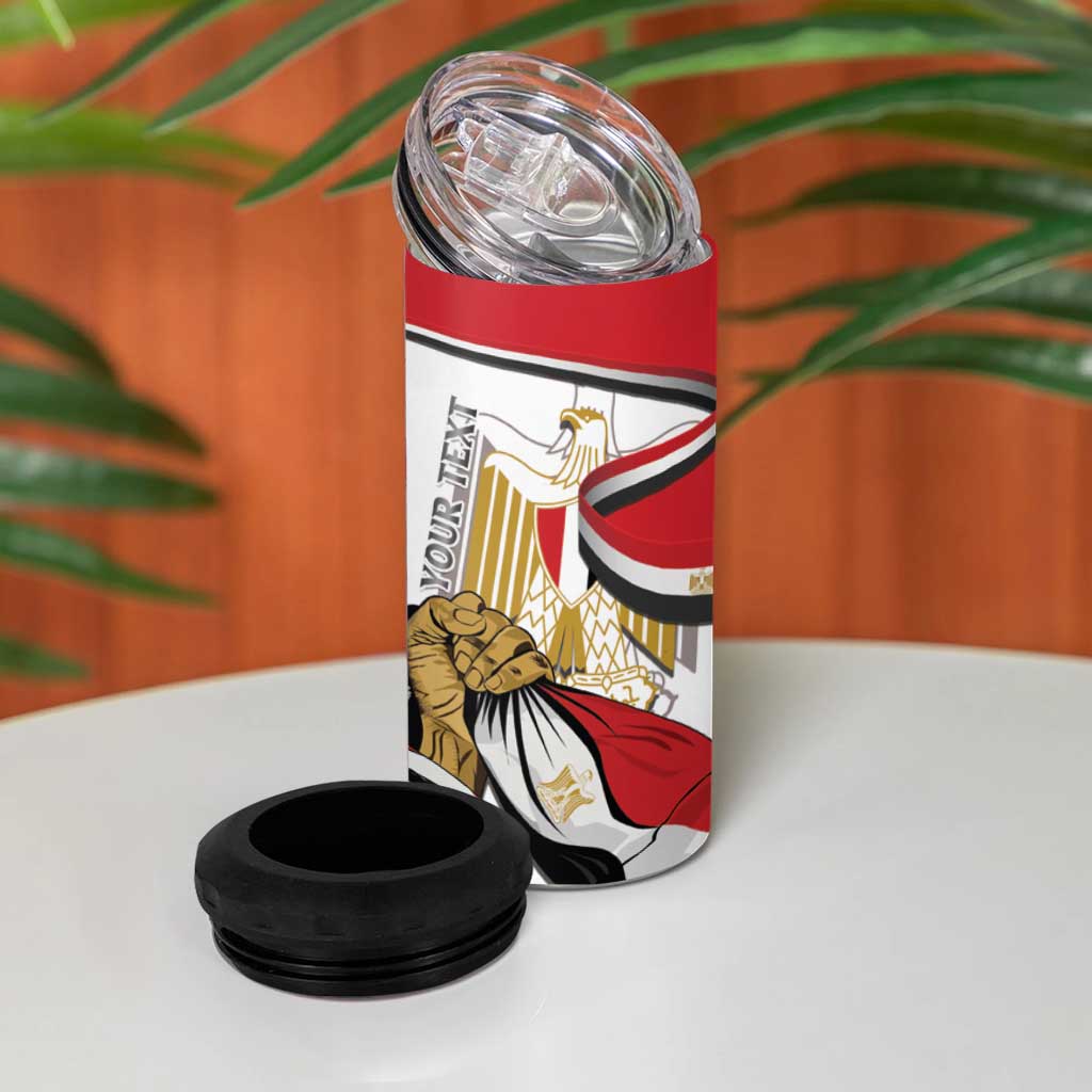 Personalized Egypt Revolution Day 4 in 1 Can Cooler Tumbler Coat Of Arms With Flag