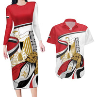 Personalized Egypt Revolution Day Couples Matching Long Sleeve Bodycon Dress and Hawaiian Shirt Coat Of Arms With Flag
