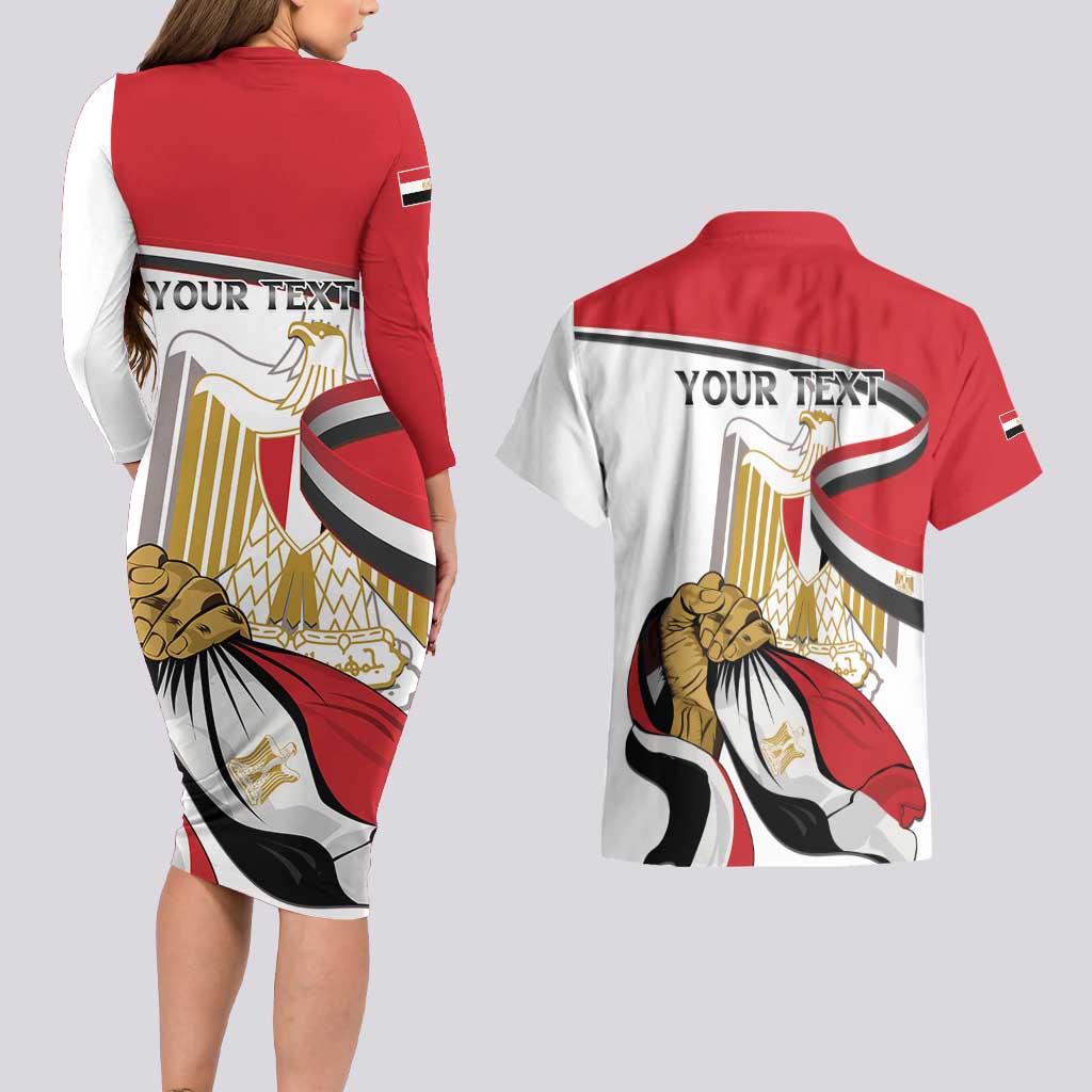 Personalized Egypt Revolution Day Couples Matching Long Sleeve Bodycon Dress and Hawaiian Shirt Coat Of Arms With Flag