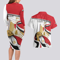 Personalized Egypt Revolution Day Couples Matching Long Sleeve Bodycon Dress and Hawaiian Shirt Coat Of Arms With Flag