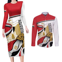 Personalized Egypt Revolution Day Couples Matching Long Sleeve Bodycon Dress and Long Sleeve Button Shirt Coat Of Arms With Flag