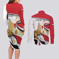 Personalized Egypt Revolution Day Couples Matching Long Sleeve Bodycon Dress and Long Sleeve Button Shirt Coat Of Arms With Flag