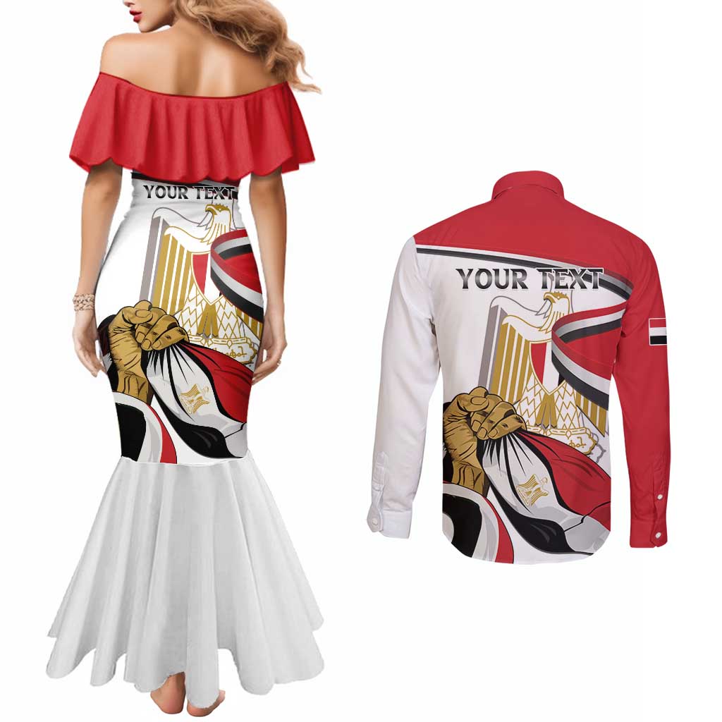 Personalized Egypt Revolution Day Couples Matching Mermaid Dress and Long Sleeve Button Shirt Coat Of Arms With Flag