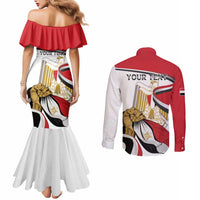 Personalized Egypt Revolution Day Couples Matching Mermaid Dress and Long Sleeve Button Shirt Coat Of Arms With Flag