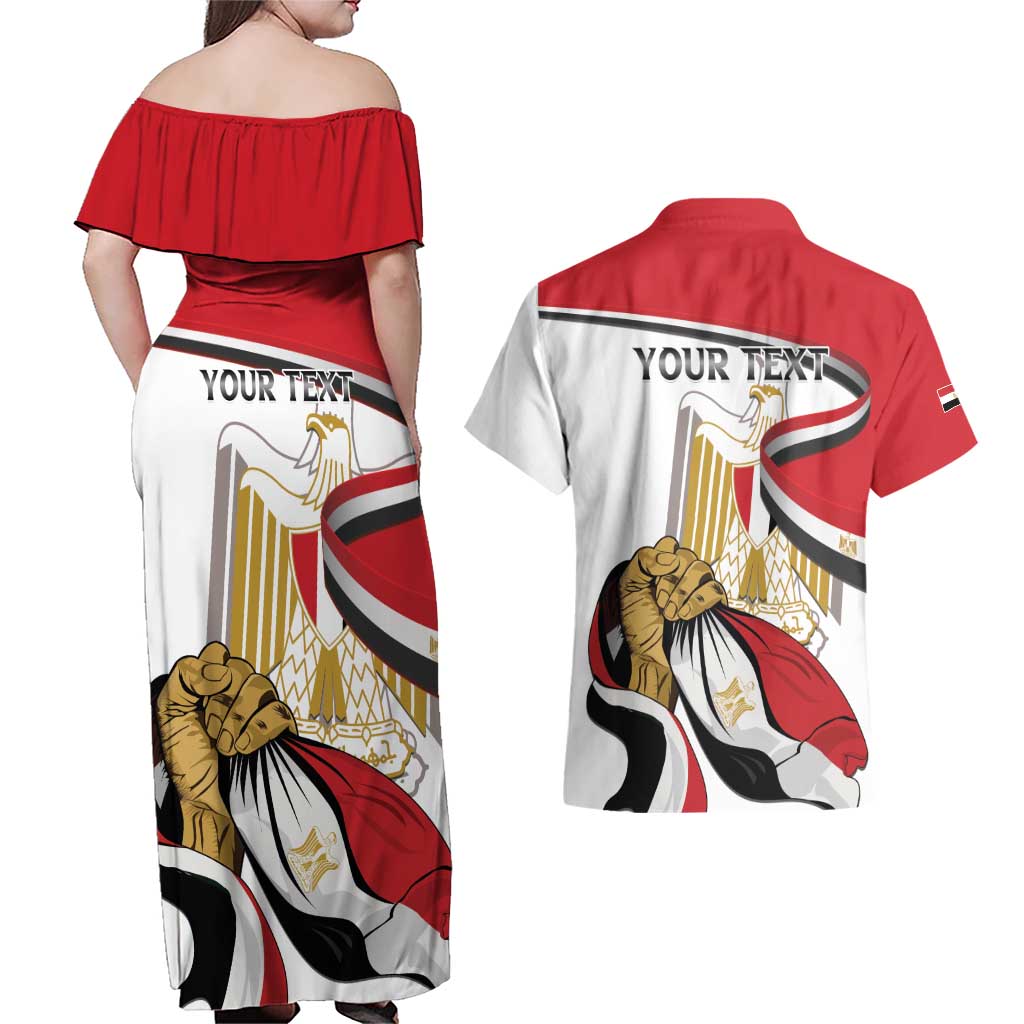 Personalized Egypt Revolution Day Couples Matching Off Shoulder Maxi Dress and Hawaiian Shirt Coat Of Arms With Flag