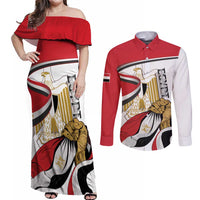 Personalized Egypt Revolution Day Couples Matching Off Shoulder Maxi Dress and Long Sleeve Button Shirt Coat Of Arms With Flag