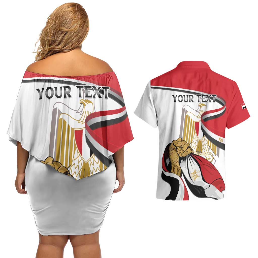 Personalized Egypt Revolution Day Couples Matching Off Shoulder Short Dress and Hawaiian Shirt Coat Of Arms With Flag