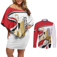 Personalized Egypt Revolution Day Couples Matching Off Shoulder Short Dress and Long Sleeve Button Shirt Coat Of Arms With Flag