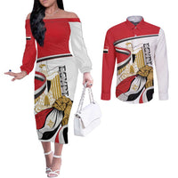 Personalized Egypt Revolution Day Couples Matching Off The Shoulder Long Sleeve Dress and Long Sleeve Button Shirt Coat Of Arms With Flag
