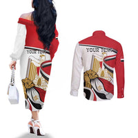 Personalized Egypt Revolution Day Couples Matching Off The Shoulder Long Sleeve Dress and Long Sleeve Button Shirt Coat Of Arms With Flag