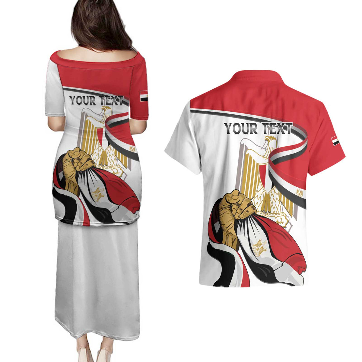 Personalized Egypt Revolution Day Couples Matching Puletasi and Hawaiian Shirt Coat Of Arms With Flag